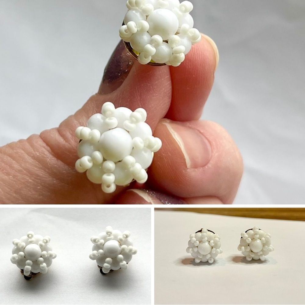 Vintage white clip on earrings